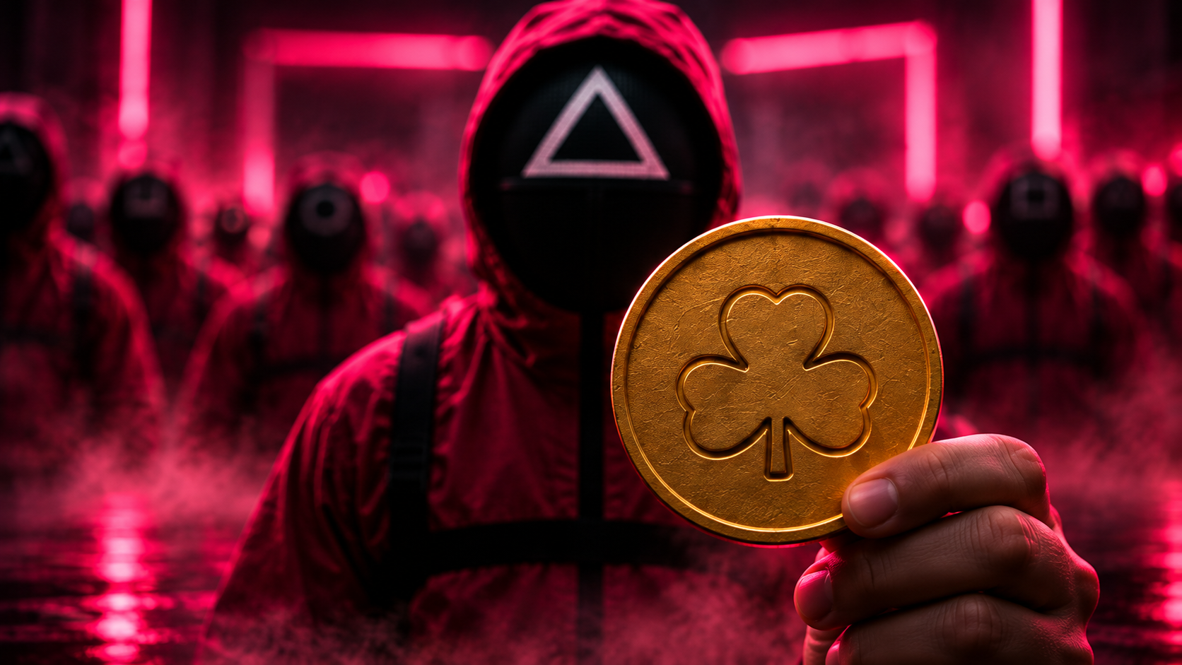 Quid Games contestant holding a shamrock coin